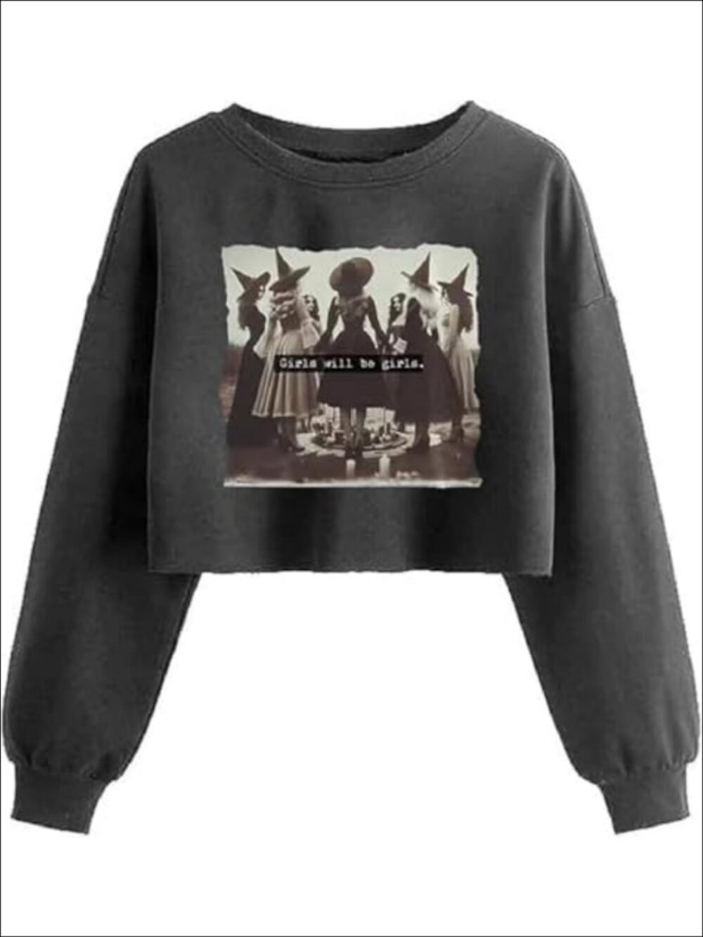 Womens Girls Will Be Girls Crop Sweatshirt Halloween Thanksgiving Fall